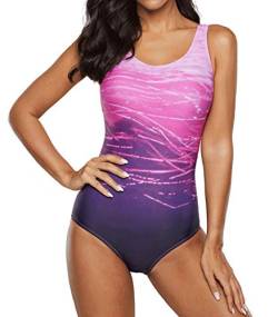 DURINM Badeanzug Damen Push up Bademode Damen Badeanzug Farbverlauf Kreuz Rückseite Einteiler Swimsuit von DURINM