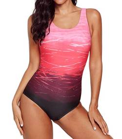 DURINM Badeanzug Damen Push up Bademode Damen Badeanzug Farbverlauf Kreuz Rückseite Einteiler Swimsuit von DURINM