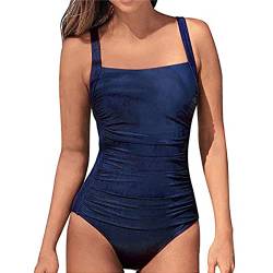 DURINM Badeanzug mit einteiligem Badeanzug und gerüster,Damen Badeanzug Tummy Control Monokinis Bauchweg Einteilige Bademode Swimwear Push Up Badeanzüge Badebekleidung (Blau, XXL) von DURINM