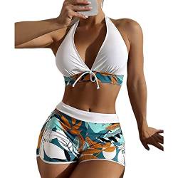 DURINM Damen Bikini Sets High Waist Schwimmanzug Zweiteiliger Badeanzug Bademode Push Up Pads Badeanzug Crossover Oberteil Triangel Strandmode Sportlich Bademode für Frauen von DURINM