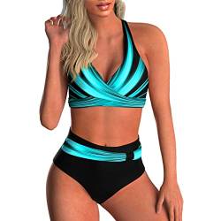 DURINM Damen Bikini Sets High Waist Schwimmanzug Zweiteiliger Badeanzug Bademode Push Up Pads Badeanzug Crossover Schwarz Oberteil Triangel Strandmode Sportlich Bademode für Frauen von DURINM