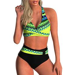 DURINM Damen Bikini Sets High Waist Schwimmanzug Zweiteiliger Badeanzug Bademode Push Up Pads Badeanzug Crossover Schwarz Oberteil Triangel Strandmode Sportlich Bademode für Frauen von DURINM