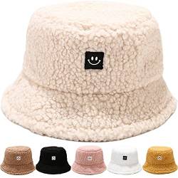 Damen Fischerhut Winter Pelzig Fischerhut Bucket Hat Winter Wärmer Eimer Hut Flauschige Fischermütze für Damen Mädchen Einheitsgröße Schlapphut Elegant Glockenhut für Outdoor Wandern Reisen (Beige) von DURINM