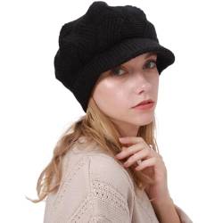 Damen Warme Gefütterte Wintermützegestrickte Schirmmütze Baseballmütze Warm Winter Beanie Hut Knitted Hat mit Weiches Dickes Fleecefutter (schwarz) von DURINM
