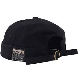 Docker Cap Seemannsmütze Docker Mütze Trawler Fischer Mütze Ohne Schirm Rollmütze Watch Cap Commando Work Beanie Corduroy Docker Leon Brimless Hat Rolled Cuff Harbour Hat (Denim schwarz) von DURINM