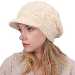 Warme Winter mütze Fleece Mütze Schirm Visor Wintermütze Damen Warme Gefütterte Wintermützegestrickte Schirmmütze Baseballmütze mit Weiches Dickes Fleecefutter (beige) von DURINM