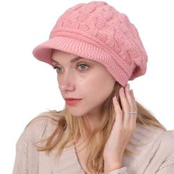 Warme Winter mütze Fleece Mütze Schirm Visor Wintermütze Damen Warme Gefütterte Wintermützegestrickte Schirmmütze Baseballmütze mit Weiches Dickes Fleecefutter (rosa) von DURINM