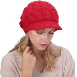 Warme Winter mütze Fleece Mütze Schirm Visor Wintermütze Damen Warme Gefütterte Wintermützegestrickte Schirmmütze Baseballmütze mit Weiches Dickes Fleecefutter (rot) von DURINM