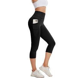 DUROFIT 3/4 Sport Leggings Damen Leggins mit Handytasche fur Sommer High Waist Capri Leggins 7/8 Yogahose Blickdicht Trainingshose Laufhose Gym Sporthose Schwarz S von DUROFIT