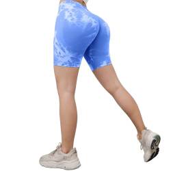 DUROFIT Damen Sports Shorts Po Push Up Leggings Short Tie Dye Booty Shorts Scrunch Butt Kurz Leggings Damen High Waist Kurze Sporthose Radlerhose Yogahose Blau S von DUROFIT