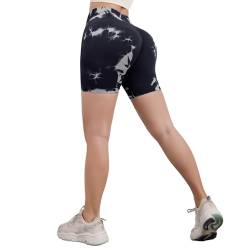 DUROFIT Damen Sports Shorts Po Push Up Leggings Short Tie Dye Booty Shorts Scrunch Butt Kurz Leggings Damen High Waist Kurze Sporthose Radlerhose Yogahose Schwarz L von DUROFIT