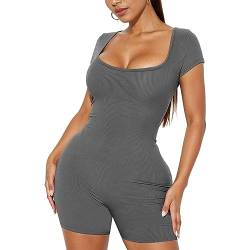 DUROFIT Jumpsuit Damen Kurz Sport Romper Sommer Einteiler Damen Yoga Bodysuit Trainingsanzug Einteiler Overall Kuschelig Elegant Bodycon Gym Wear One Piece Body Grau L von DUROFIT