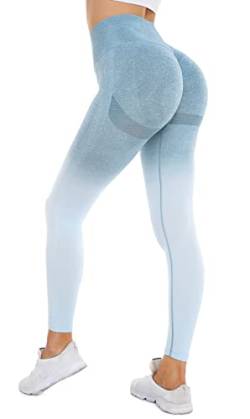 DUROFIT Po Push Up Leggings Scrunch Butt Leggings Damen High Waist Sport Leggings Booty Lift Leggins Gym Leggings Yoga Pants Ruched Sporthose Farbverlauf Blau L von DUROFIT