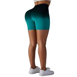 DUROFIT Po Push Up Leggings Short Booty Shorts Scrunch Butt Kurz Leggings Damen High Waist Kurze Farbverlauf Sporthose Damen Yoga Sport Shorts Leggins für Sommer Radlerhose Yogahose Schwarz-Grün S von DUROFIT