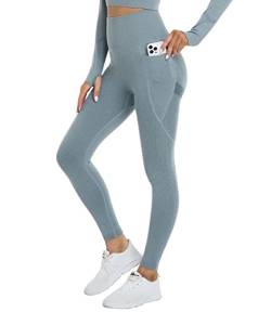 DUROFIT Scrunch Butt Leggings Damen High Waist Sport Leggings Mit Tasche Po Push Up Leggings with Pocket Booty Lift Leggins Gym Leggings Mit Handytasche Sporthose Blau M von DUROFIT