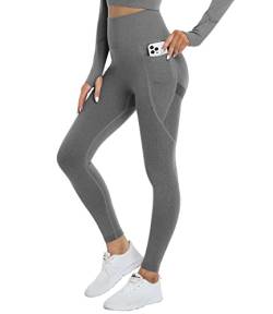 DUROFIT Scrunch Butt Leggings Damen High Waist Sport Leggings Mit Tasche Po Push Up Leggings with Pocket Booty Lift Leggins Gym Leggings Mit Handytasche Sporthose Grau L von DUROFIT