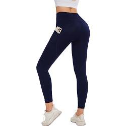 DUROFIT Sport Leggings Damen Leggins mit Handytasche fur Sommer High Waist Leggins 7/8 Yogahose Blickdicht Trainingshose Laufhose Gym Sporthose Marineblau 2XL von DUROFIT