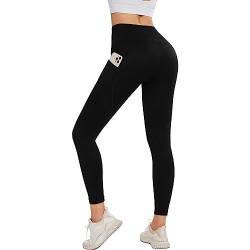 DUROFIT Sport Leggings Damen Leggins mit Handytasche fur Sommer High Waist Leggins 7/8 Yogahose Blickdicht Trainingshose Laufhose Gym Sporthose Schwarz M von DUROFIT