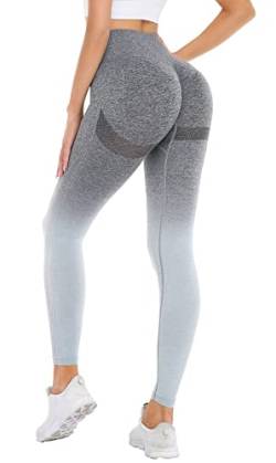 DUROFIT Sport Leggings Po Push Up Leggings Scrunch Butt Leggings Damen High Waist Booty Lift Leggins Gym Leggings Yoga Pants Ruched Sporthose Gradient Grau M von DUROFIT