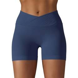 DUROFIT Sport Shorts Damen V Cross Sporthose High Waisted Booty Scrunch Butt Crossover Shorts Nahtlos Gym Shorts Leggings Kurze für Yoga Fitness Lauf Marineblau XL von DUROFIT