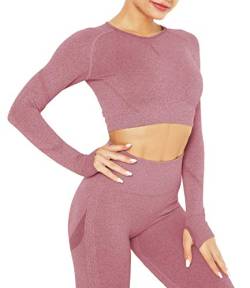 DUROFIT Sport Top Laufshirts Crop Top Sport Nahtlos Longsleeve Langarm Shirts Fitness Oberteile Workout Fitness Blusen Sporttop Sweatshirts Sportswear mit Daumenloch von DUROFIT