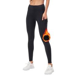 DUROFIT Thermo Leggings Damen mit Taschen Winter Warme Sport Leggins mit Fleece Gefüttert Thermische Laufhose Hohe Taille Yogahose für Outdoor Gym Wandern Schwarz M von DUROFIT