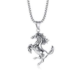 DUTACK Run Horse Anhänger Halsketten Edelstahl Silber Farbe Tierkette Halskette für Damen Herren Schmuck Halsband Hombre Rock Punk Edelstahl Rennpferd, Zink von DUTACK