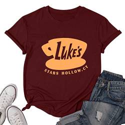 DUTUT Luke's Diner Shirt Frauen Gilmore Mädchen Vintage Luke's Coffee Logo Leichtes Gewicht Crew T-Shirt Sterne Hohl Tops, braun, Klein von DUTUT