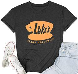 DUTUT Luke's Diner Shirt Frauen Gilmore Mädchen Vintage Luke's Coffee Logo Leichtes Gewicht Crew T-Shirt Sterne Hohl Tops, schwarz, Klein von DUTUT