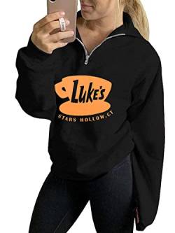 DUTUT Luke's Diner Sweatshirt für Damen, dünn, leicht, lustig, Grafik, langärmelig, Sterne, hohl, Pullover, schwarz 2, Medium von DUTUT