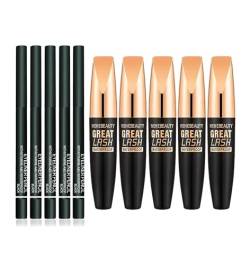 Wehebeauty Great Lash Waterproof Mascara, 4D Waterproof Silk Fiber Thick Extension Mascara, Schwarzes Mascara-Set, Natürliche Verlängerung Und Verdichtung, Kein Verklumpen, Verschmieren (5 Set) von DUTUX