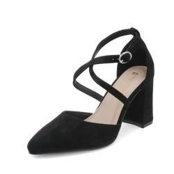 DUUCUB Damen Pumps Riemchenpumps Spangenpumps Sandale mit Kreuz Knöchelriemen Blockabsatz Geschlossener Spitze Schwarz Pumps EU 39 von DUUCUB