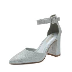 DUUCUB Low Heels Schuhe Frauen Hochzeit Knöchelriemen Kleid Geschlossene Zehe Pumps Damen Glitzer EU 38 von DUUCUB