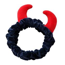 Stirnband Damen Plüsch rot Ochsen Devil Dämon Hörner Stirnband Makeup Dusche Wash Gesicht Sport Samt Haarband Funny Festival Party Bandana Gesichtswaschstirnband (Size : Navy) von DUnLap