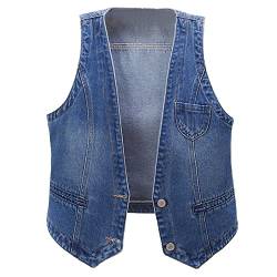 DVRFEBT Ärmellose Jeansweste Für Damen - V-Ausschnitt Casual Thin Short Sleeveless Women Weste, Lange Vor Kurz Ärmellose Jacke Weiblich,Frühling Sommer Mode Denim Weste Damen,Blau,M von DVRFEBT