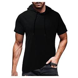 DXDE Herren Sport Fitnessstudio Hoodies Einfarbige Kurzarm Tops für Fitnessstudio Fitness Trainieren Bodybuilding von DXDE