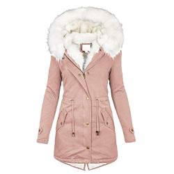 Wintermantel Damen Lang Warm Damenmantel Winterparka Soft Warm Dickere Winterjacken Übergangsjacke Reißverschluss Damenjacke Softshelljacke Winddicht Outdoorjacke mit Fleece Kapuze von DXDE