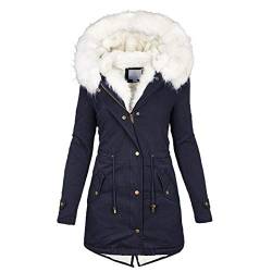 Wintermantel Damen mit Kapuze Warm Jacke Coat mit Knöpfen Mode Freizeit Frauen Winter Zweireihig Mantel Lang Outwear Elegant von DXDE