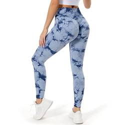 DXIOKO Scrunch Sport Leggings für Damen High Waist Blickdicht Push Up Booty Butt Lifting Nahtlos Slim Fit Fitnesshose für Gym Fitness Workout Laufhose Yoga Hose (Hellblau,L) von DXIOKO