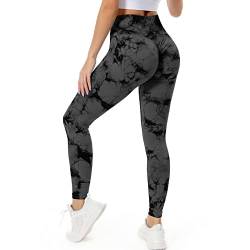 DXIOKO Scrunch Sport Leggings für Damen High Waist Blickdicht Push Up Booty Butt Lifting Nahtlos Slim Fit Fitnesshose für Gym Fitness Workout Laufhose Yoga Hose (Schwarzgrau,L) von DXIOKO