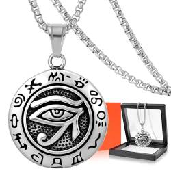 DXIUORF Auge des Horus Halskette für Männer Frauen, Edelstahl Anhänger mit 24-Zoll-Kette, ägyptische Schutz Amulett Halskette Geschenke von DXIUORF