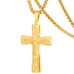DXIUORF Bibel Vers Kreuz Kruzifix Halskette für Männer Frauen, Edelstahl Anhänger mit 24 Zoll Kette, Edelstahl/Gold plattiert, Jesus Halskette Geschenke von DXIUORF