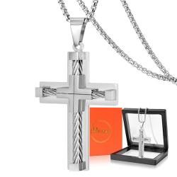 DXIUORF Kreuz Halskette für Männer Frauen, Edelstahl-Draht wickeln Kreuz Anhänger mit 24inch Kette, Kreuz Halskette Geschenke von DXIUORF