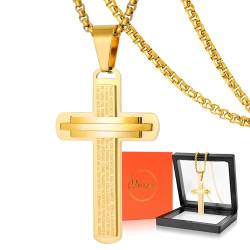 DXIUORF Kreuz Kruzifix Halskette für Männer Frauen, Edelstahl Anhänger mit 24 Zoll Kette, Edelstahl/Gold plattiert, Jesus Halskette Geschenke von DXIUORF