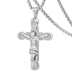 DXIUORF Kreuz Kruzifix Halskette für Männer Frauen, Edelstahl Anhänger mit 24 Zoll Kette, Edelstahl/Gold plattiert, Jesus Halskette Geschenke von DXIUORF