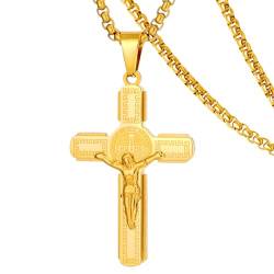 DXIUORF Kreuz Kruzifix Halskette für Männer Frauen, Edelstahl Anhänger mit 24 Zoll Kette, Edelstahl/Gold plattiert, Jesus Halskette Geschenke von DXIUORF