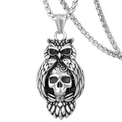 DXIUORF Totenkopf Satan Teufel Dämon Eule Tod Totenkopf Rote Augen Totenkopf Schlange Ruder Anker Edelstahl Anhänger mit 24 Zoll Kette, Punk Gothic Halskette Geschenke für Männer Frauen von DXIUORF