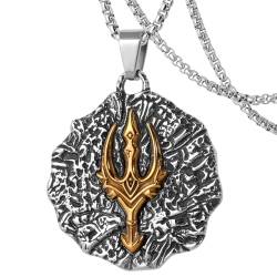 DXIUORF Vintage Poseidon Dreizack Halskette für Männer Frauen, Edelstahl Antike griechische Mythologie Amulett Anhänger, ägyptische Schutz Halskette Geschenke von DXIUORF
