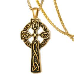 Viking Trinity Knot Kreuz Halskette für Männer Frauen, Retro Celtic Cross Edelstahl Anhänger mit 24 Zoll Kette, Viking Style Jewelry Geschenk von DXIUORF