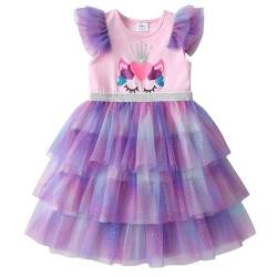 DXTON Kinder Mädchen Kleider Tüll Kleid Prinzessin Einhorn Kleid Kurzarm Kleidung Sommer RosaSh8006 6T von DXTON